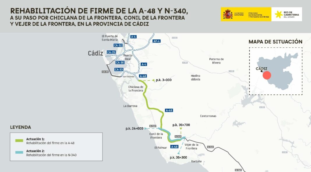El Ministerio de Transportes destina 22,7 millones a rehabilitar 46 kilómetros de la A-48 y la N-340 en Cádiz