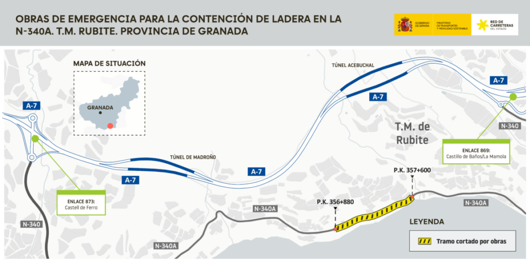 Transportes destina 497.459 euros a contener una ladera de la N-340A en Rubite